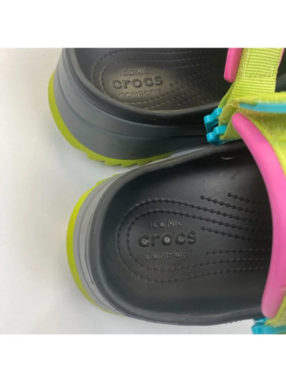 Crocs Classic Hiker Clog Black Unisex Womens 10  Men 8  Shoes Neon Straps JIBIT
